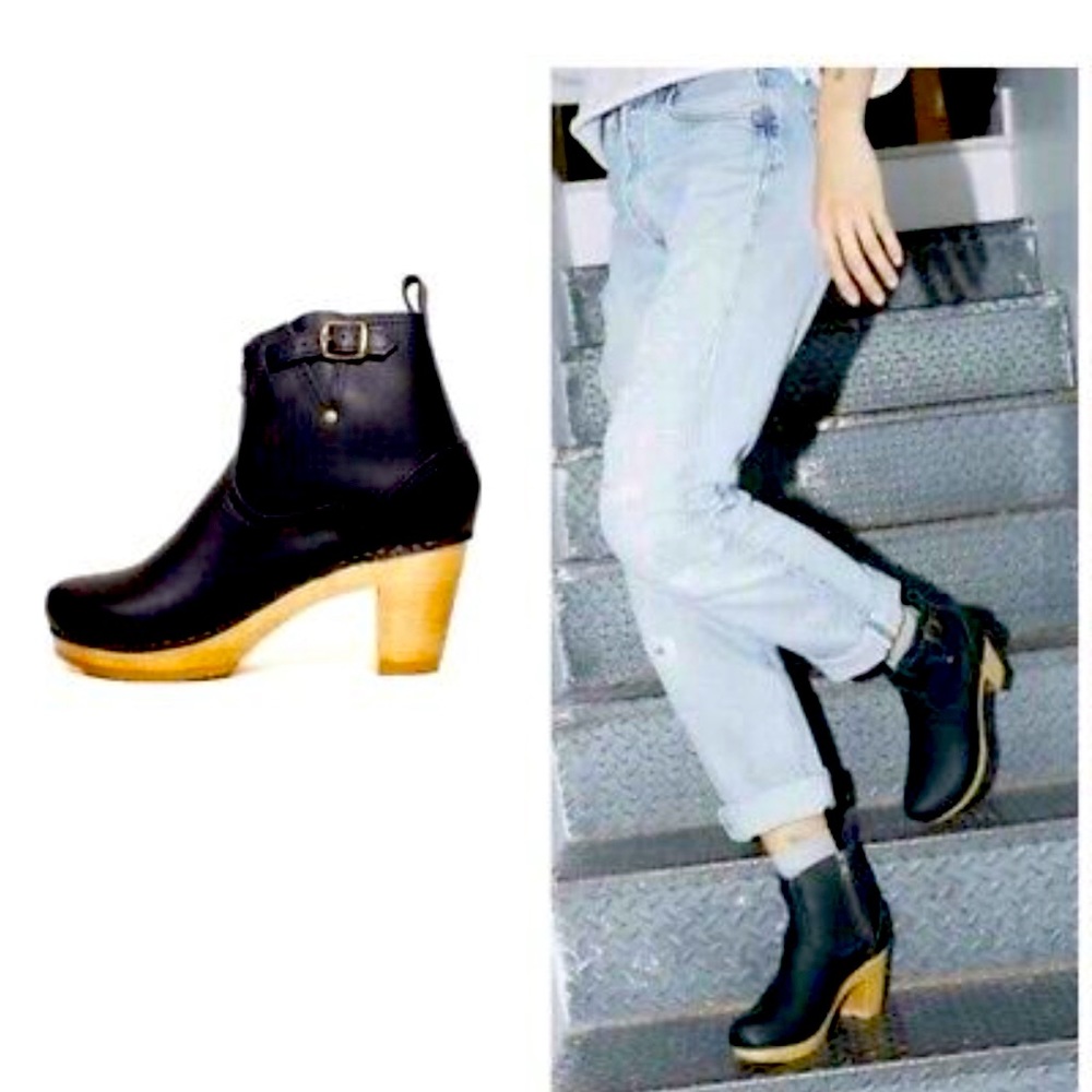 No.6 5” Leather Clog Buckle Boot on high heel black Size 40 RP $400 9.3” insole